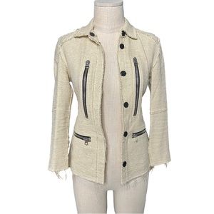 Acne Studios Magritte Linen Blend Hopsack Frayed Neutral Cream Jacket Coat XS